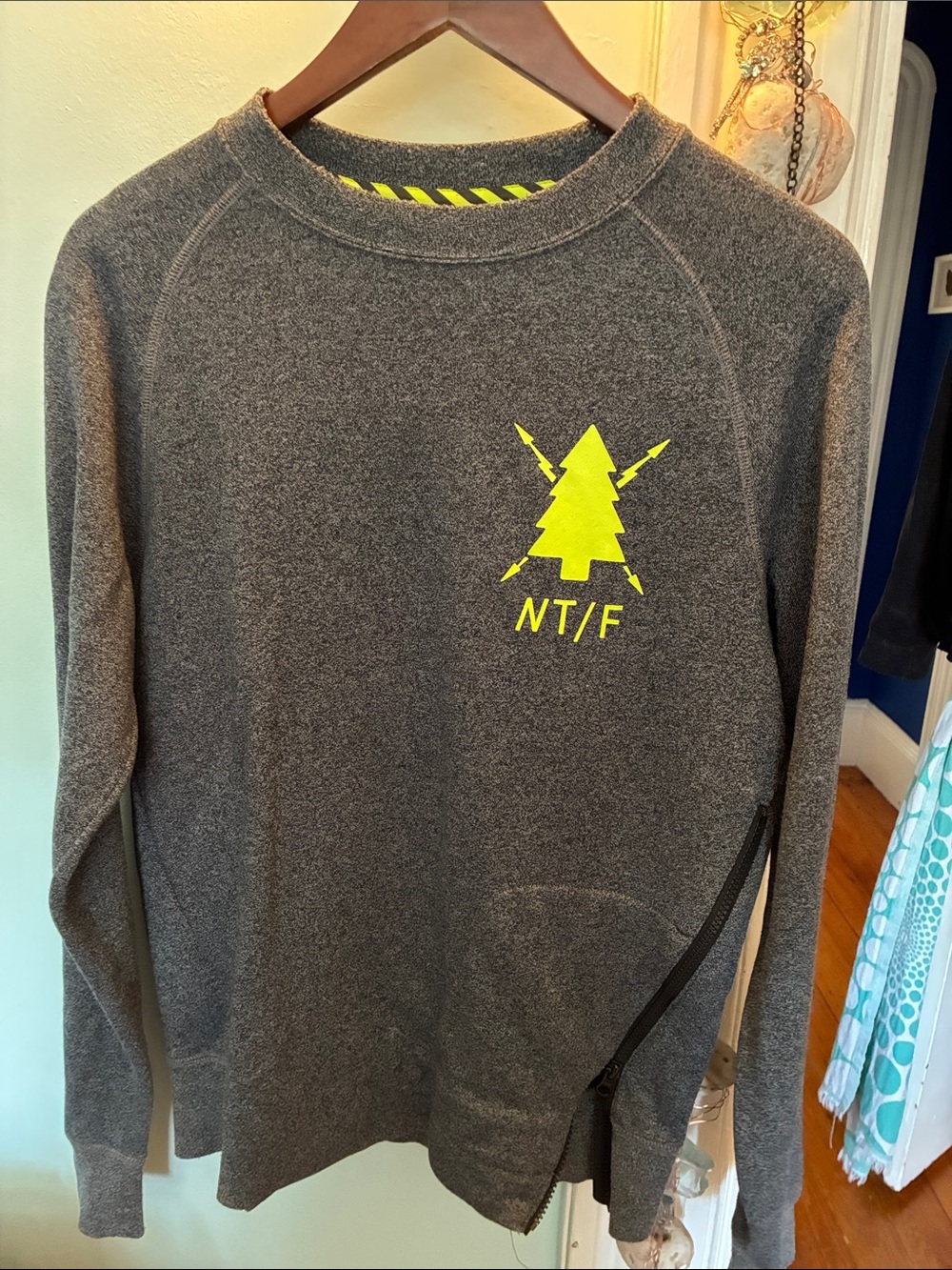 Nike Gray Crewneck Sweater with Neon Yellow Tree Graphic